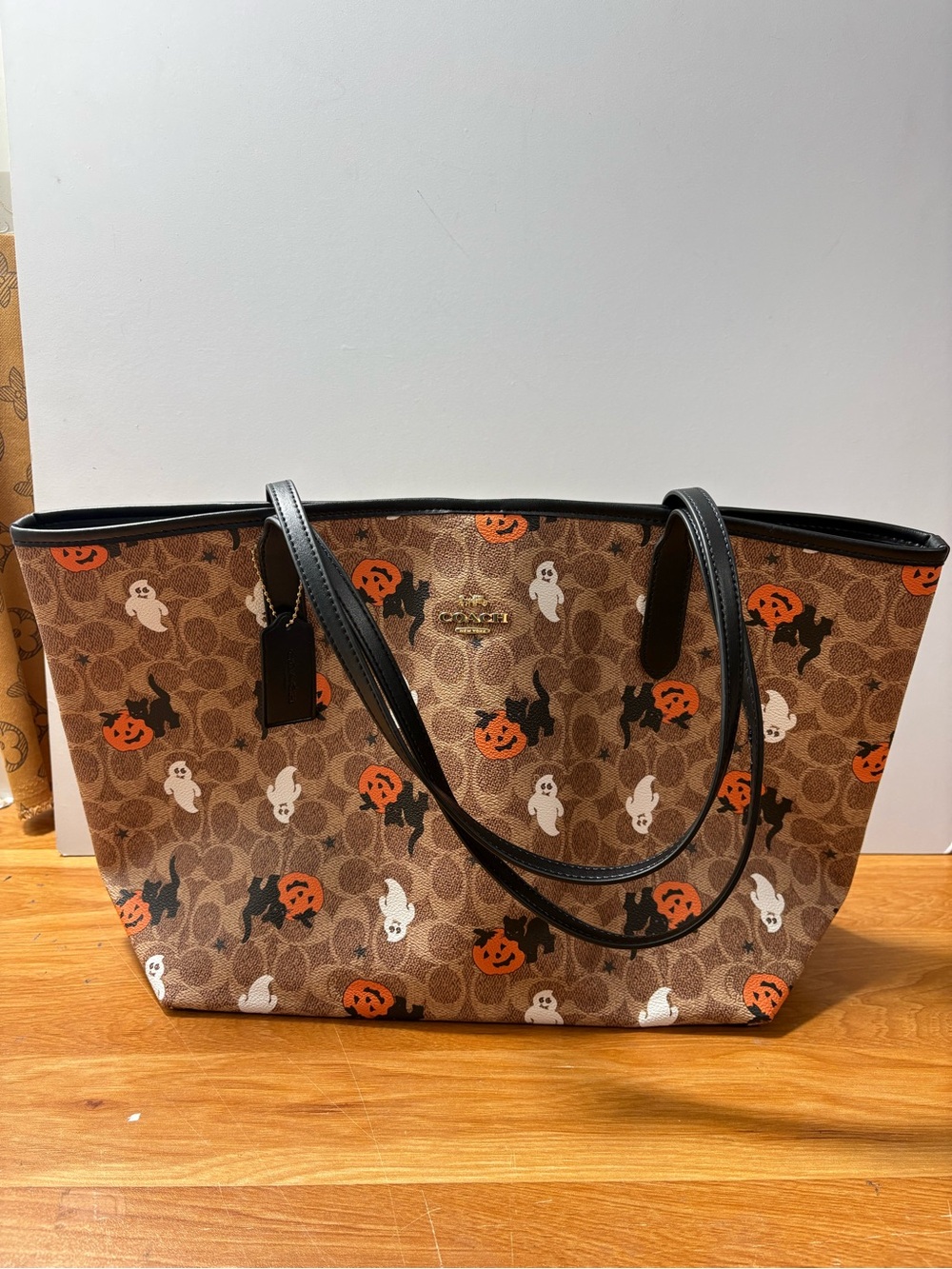 Coach Halloween Print Brown Tote Bag with Black Trim